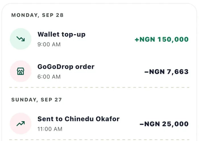 GoGo wallet activity